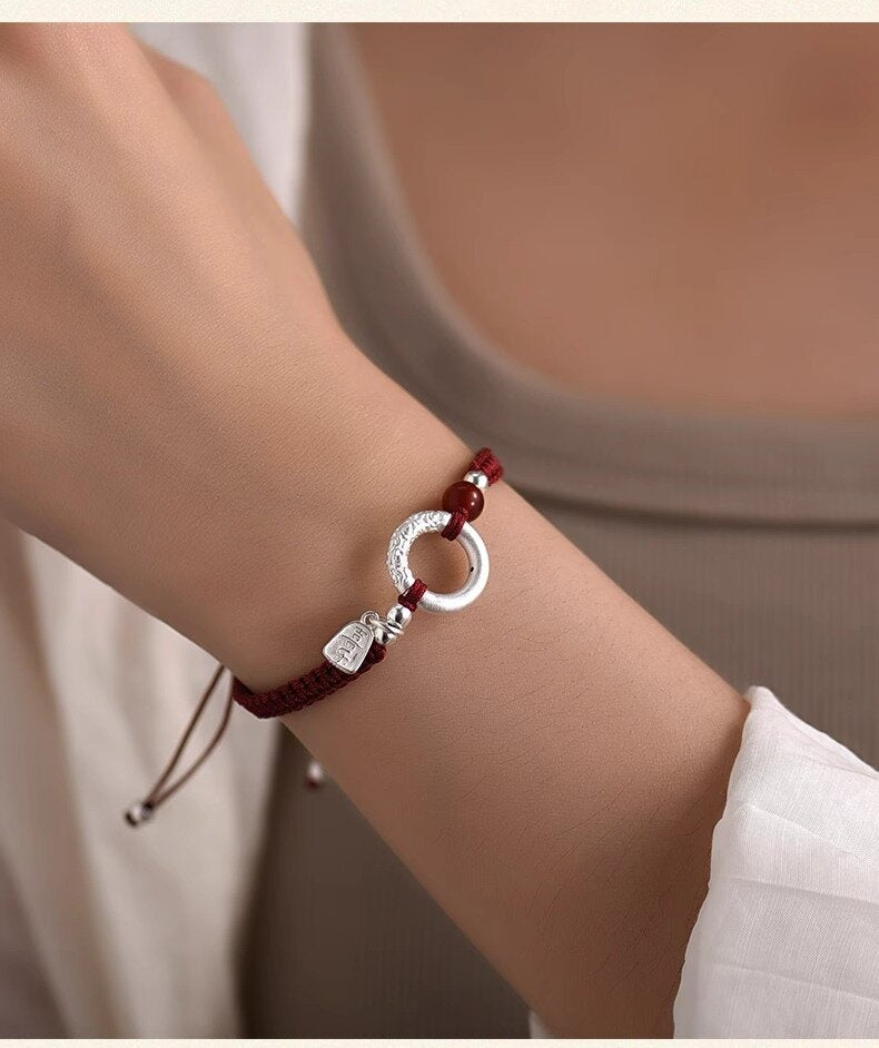 Cloud Peace Red Cord & Sterling Silver Bracelet