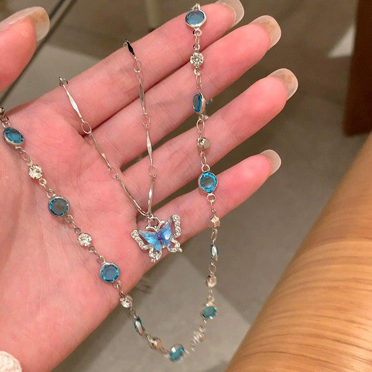 Blue Zircon Butterfly Collarbone Chain
