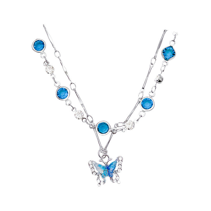 Blue Zircon Butterfly Collarbone Chain