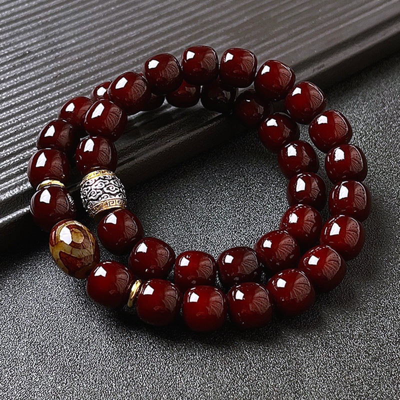 Mahogany Bodhi Root Double-Loop Bracelet