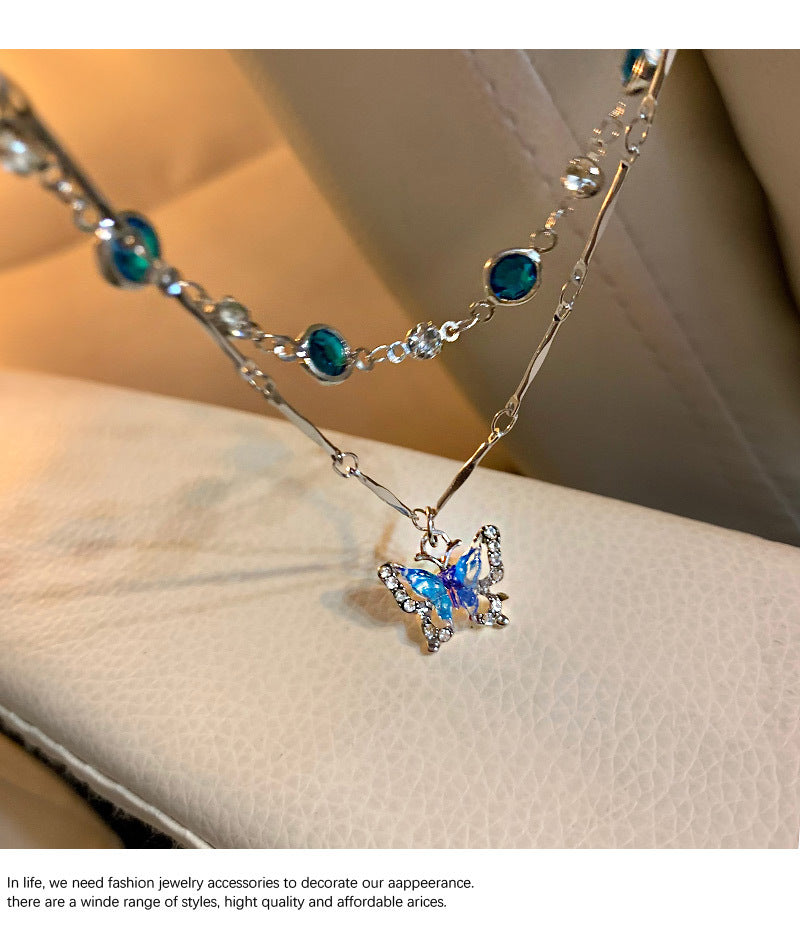 Blue Zircon Butterfly Collarbone Chain