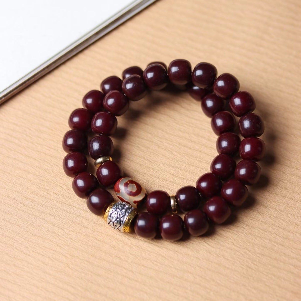 Mahogany Bodhi Root Double-Loop Bracelet