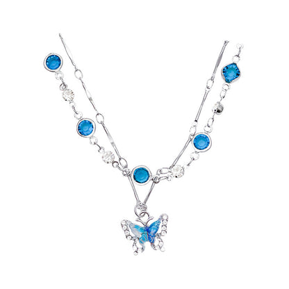 Blue Zircon Butterfly Collarbone Chain