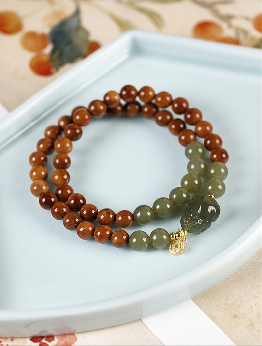 Jade Pi Xiu & Bodhi Mala Bracelet